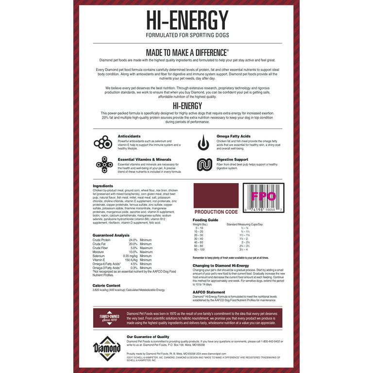 DIAMOND HI-ENERGY DOG FORMULA 50 LB