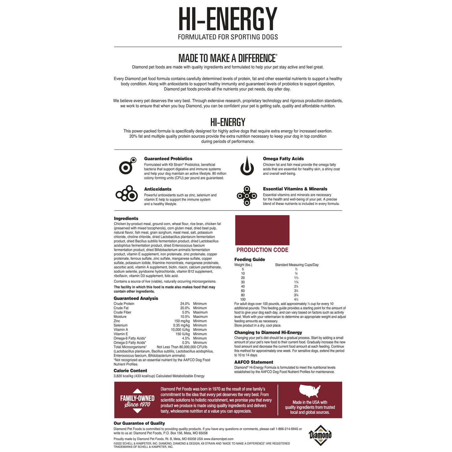 DIAMOND HI-ENERGY DOG FORMULA 50 LB