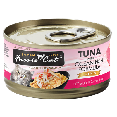 Fussie Cat: Tuna w/ Fish in Gravy, 2.82 oz.